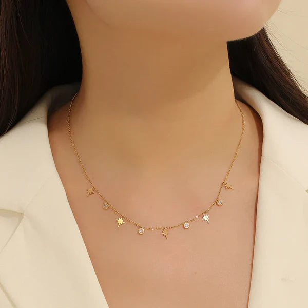 Twinkle Star Gem Gold Coating White Chain