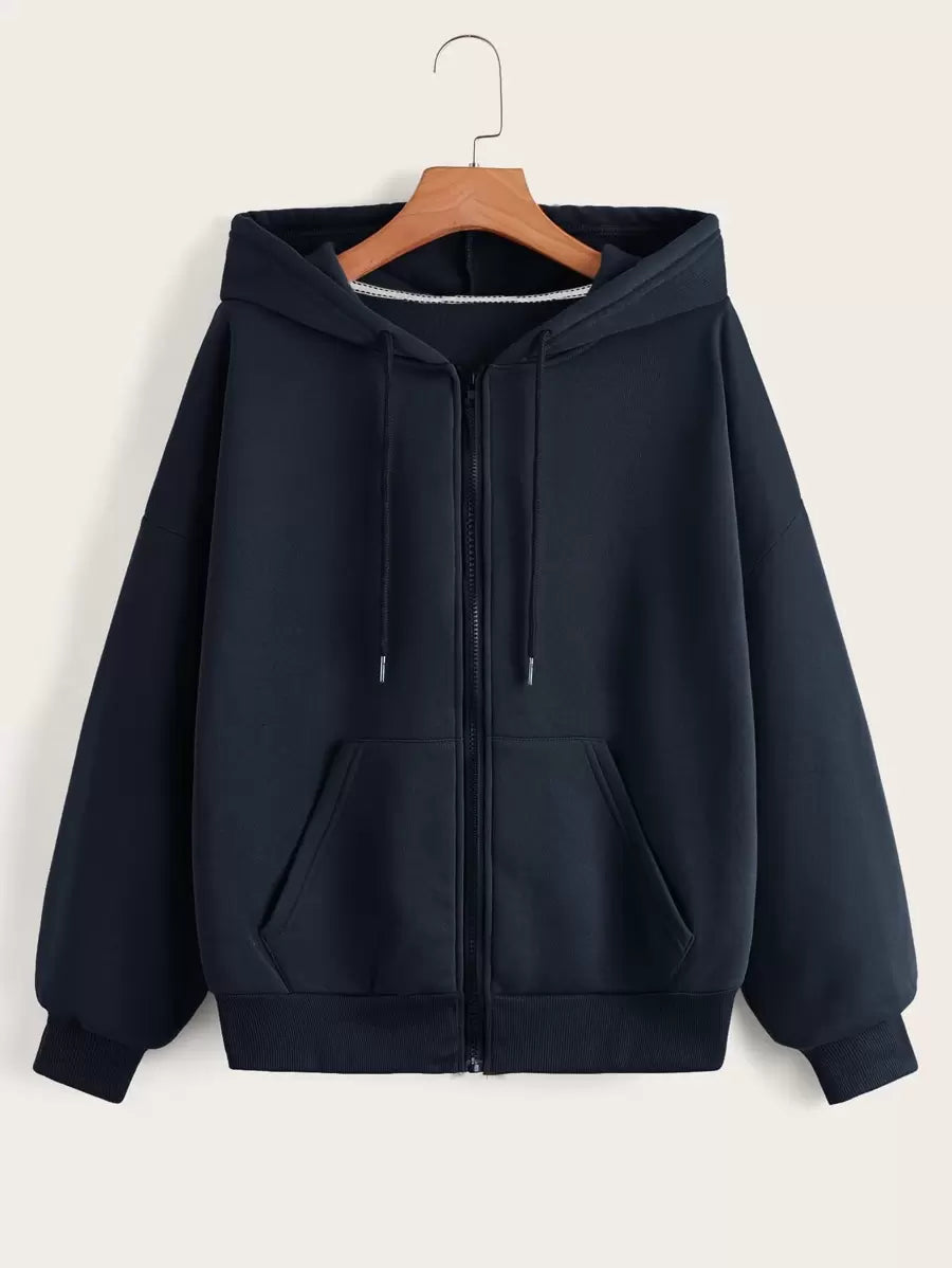 Zip Up Drop Shoulder Hoodie
