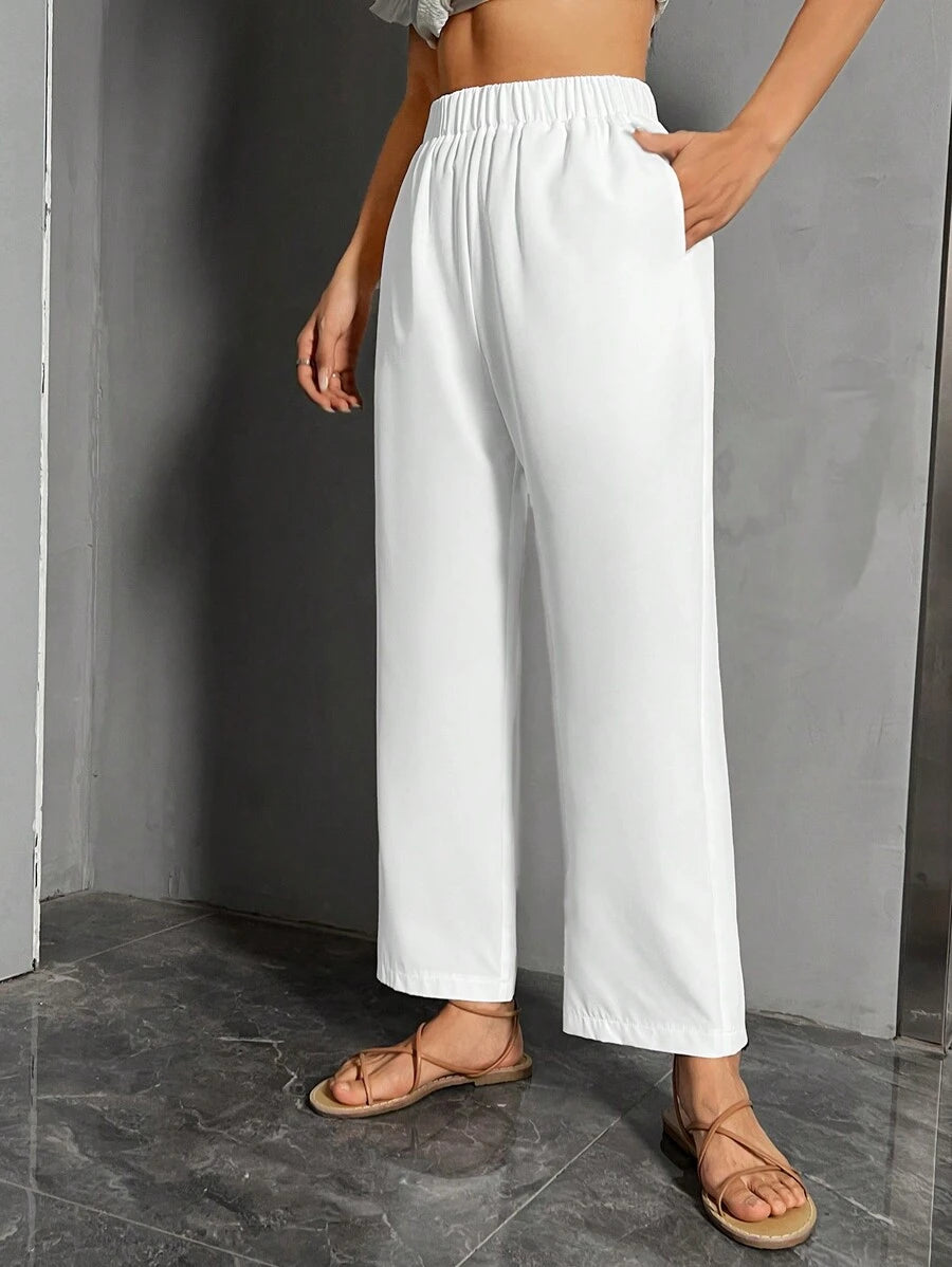 Solid Slant Pocket Straight Leg Pants