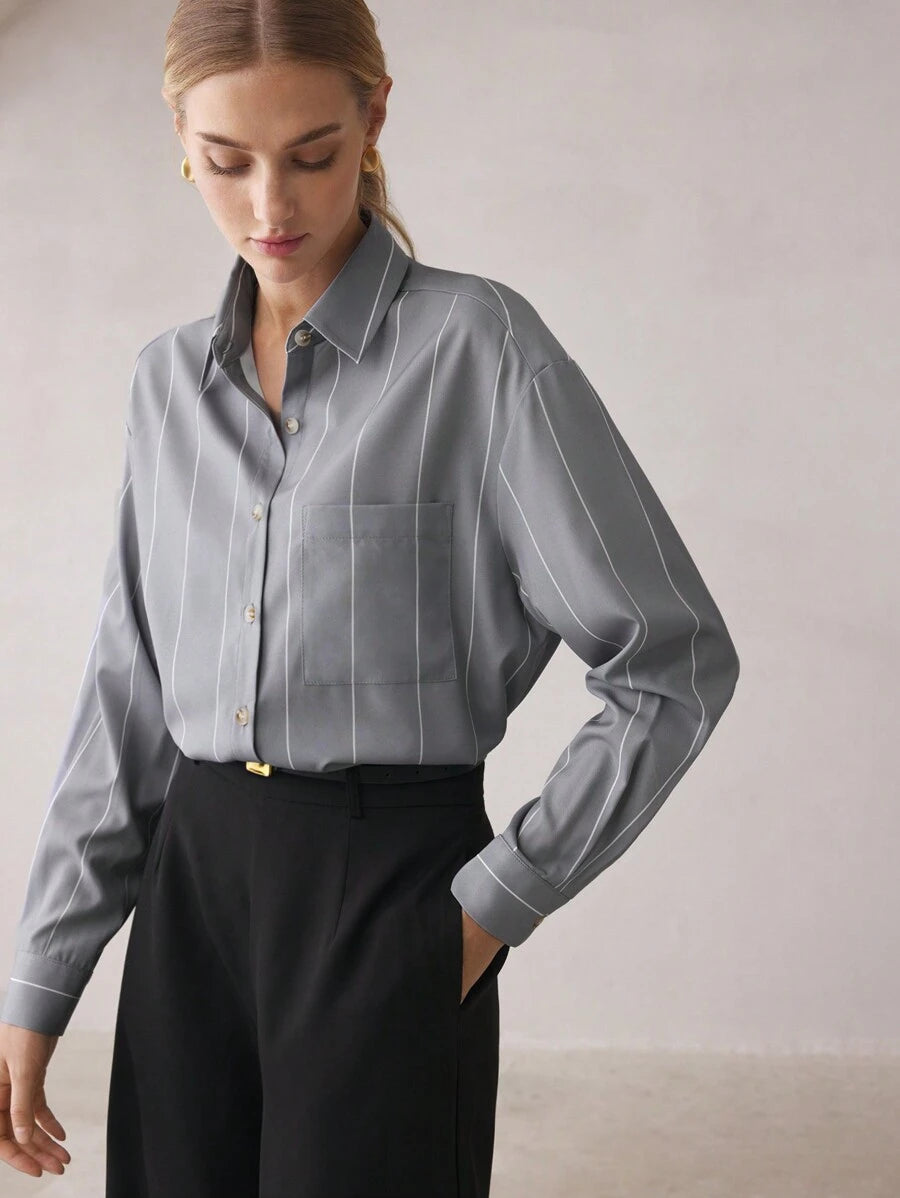 Striped Print Button Front Pocket Shirt