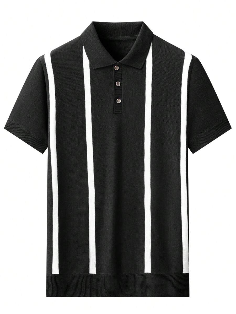 Short Sleeve Casual Knitted Striped Polo Shirt