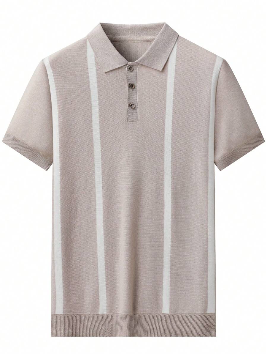 Short Sleeve Casual Knitted Striped Polo Shirt