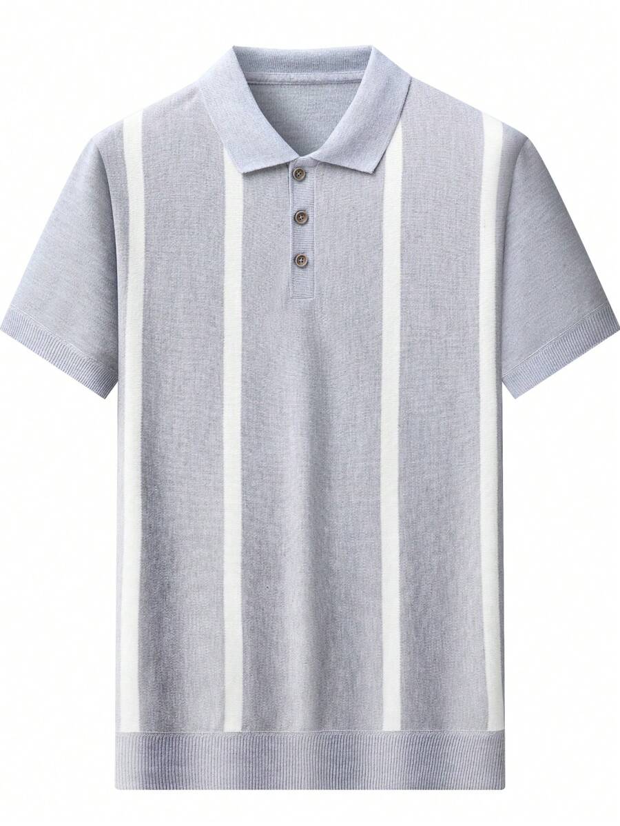 Short Sleeve Casual Knitted Striped Polo Shirt
