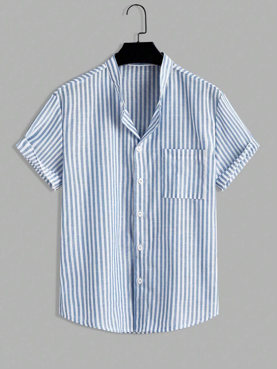 Stripe Printed Patch Pocket Front Button