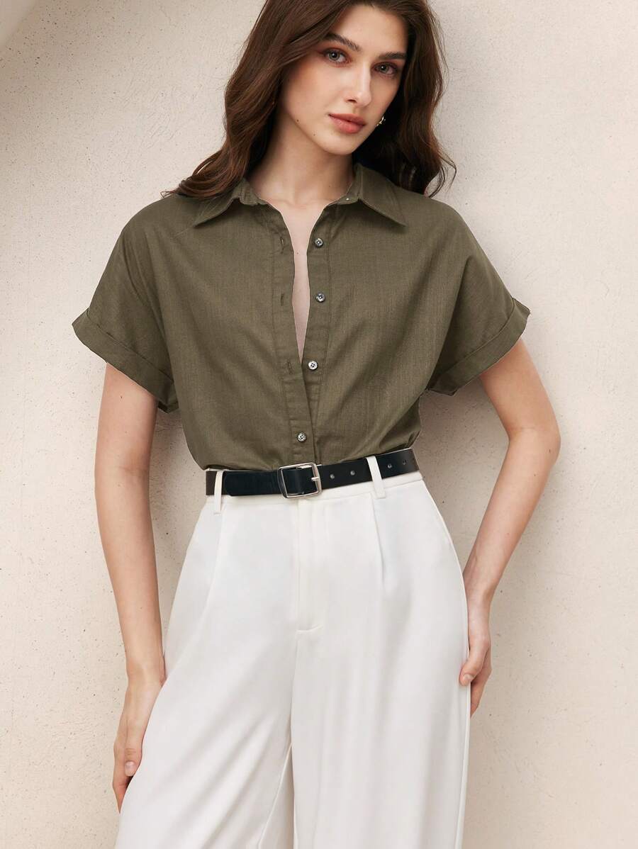 Front Open Collar Short Sleeve Shirt