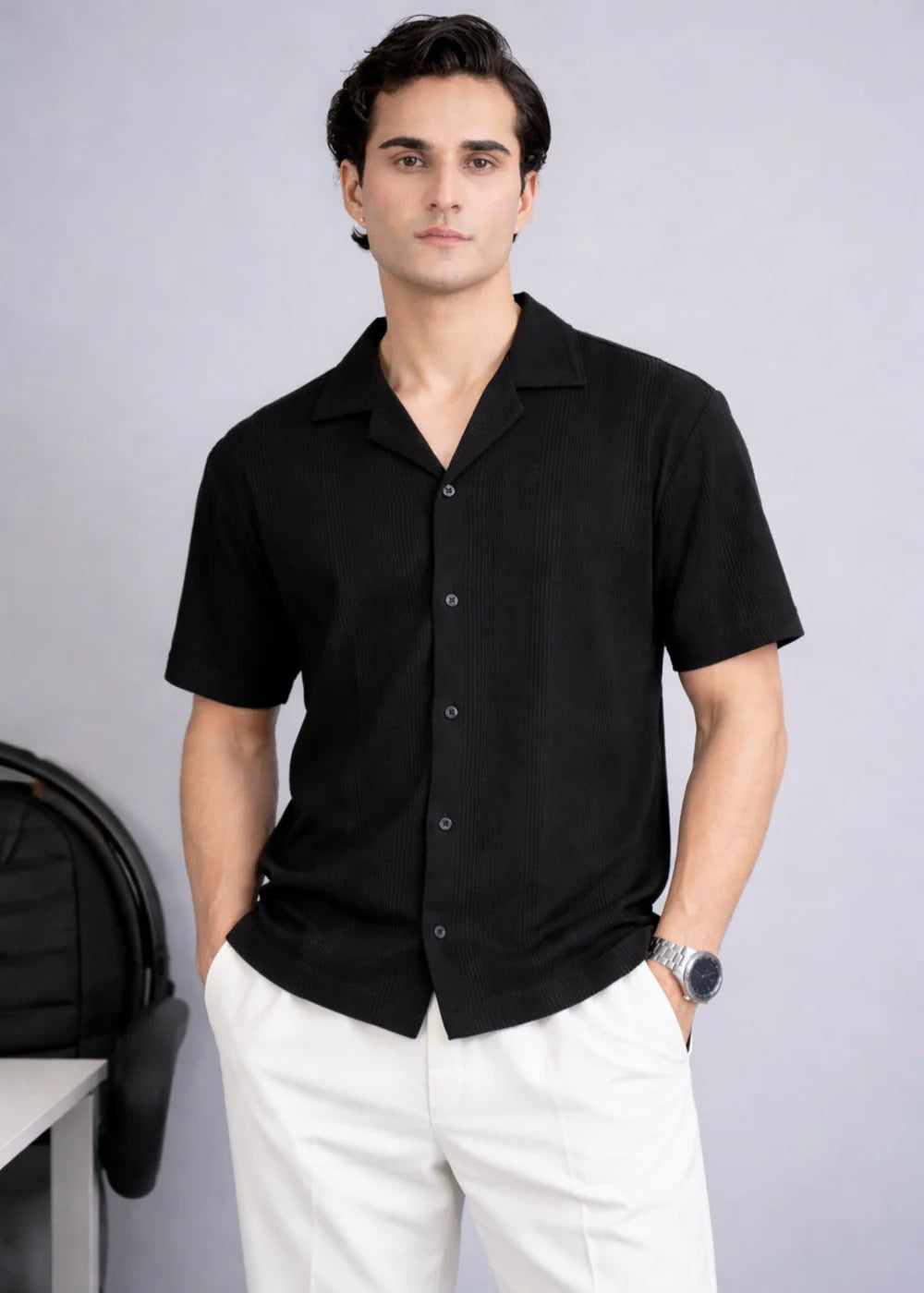 Black Textured Shirt