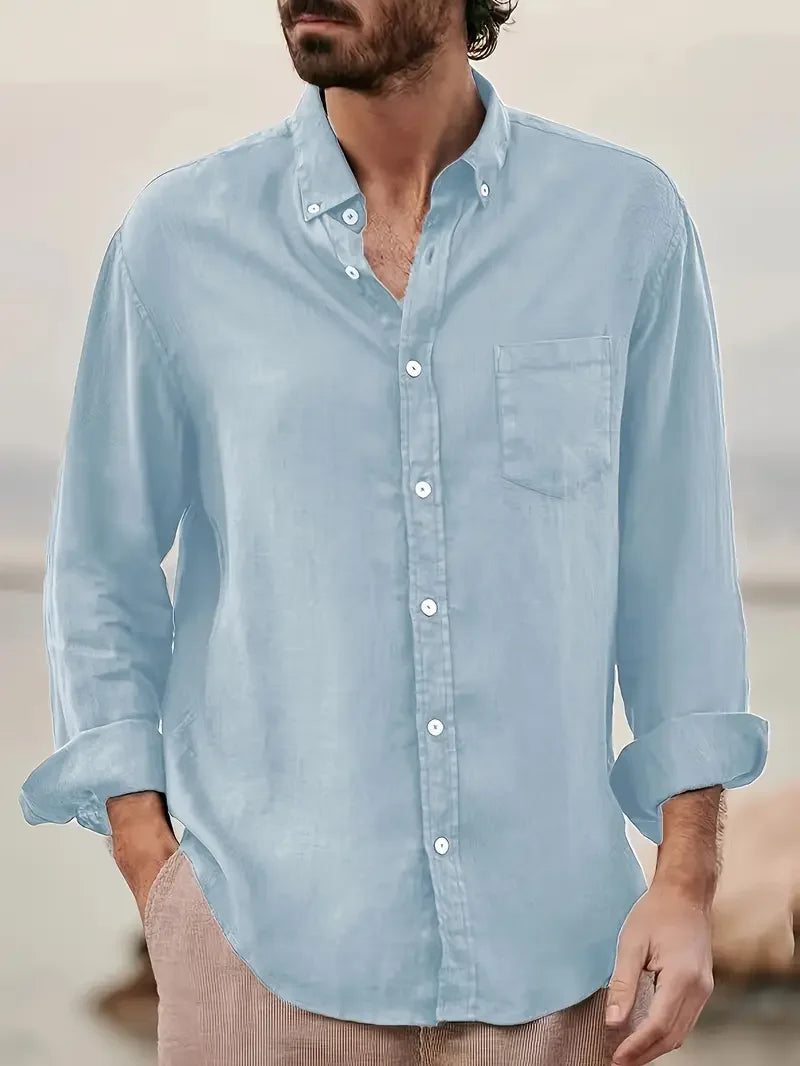 Casual Long Sleeve Shirt Chest Pocket, Lightweight