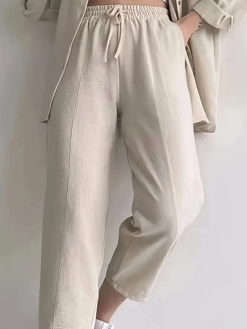Casual Loose Fit Shirt & Wide Leg Pants Set