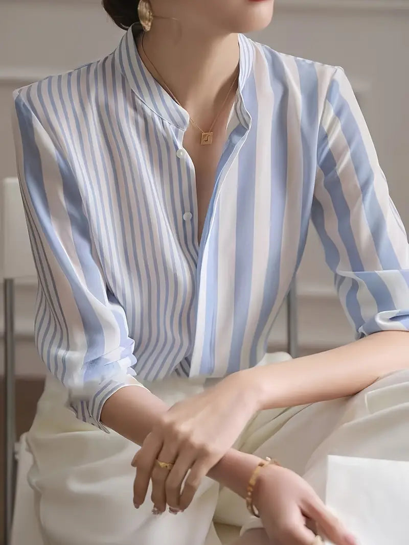 Blue Striped Blouse - Long Sleeve