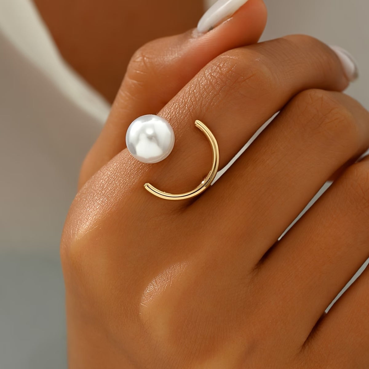 Faux Pearl Line Ring