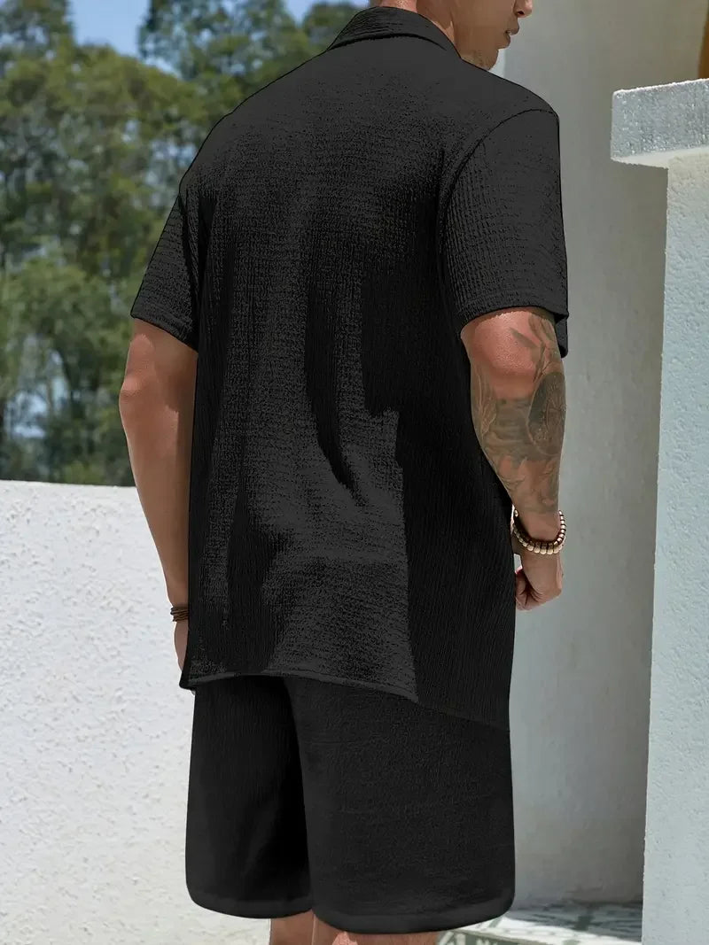 new small checkered texture shirt and shorts suit