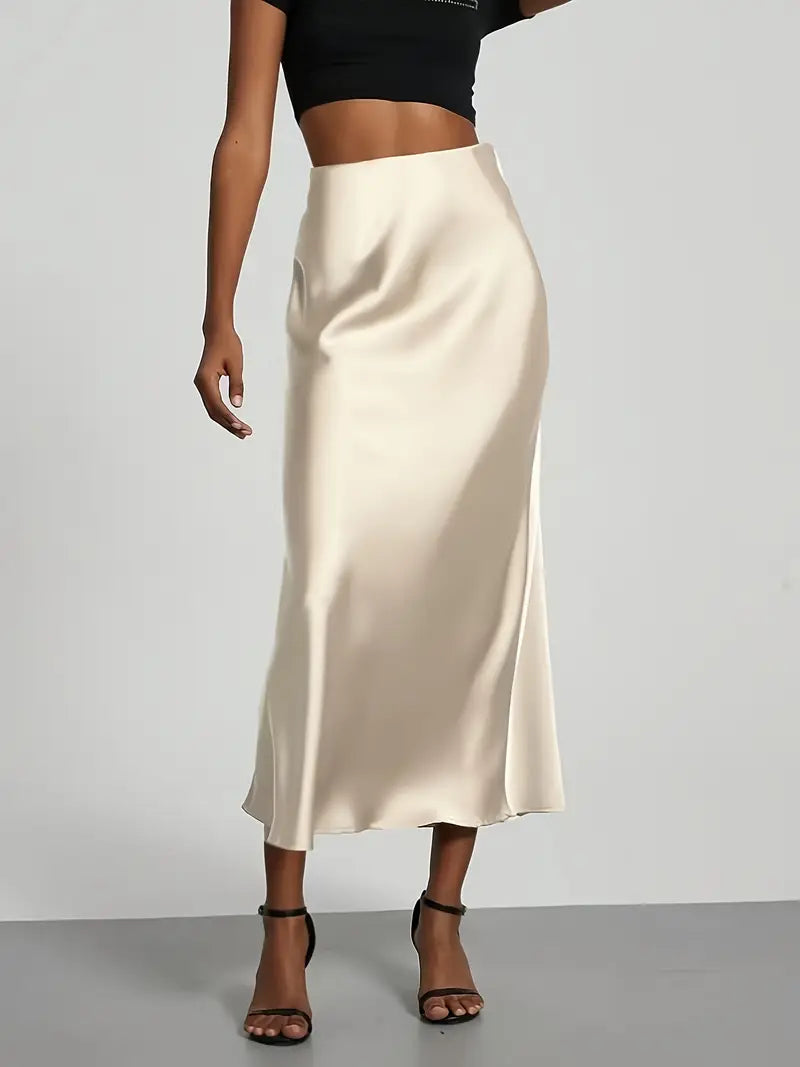 High Waist Satin Midi Skirt