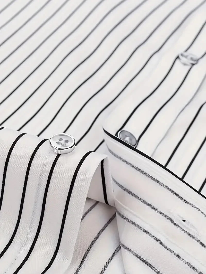 Black & White Striped Long Sleeve Button-Up Shirt