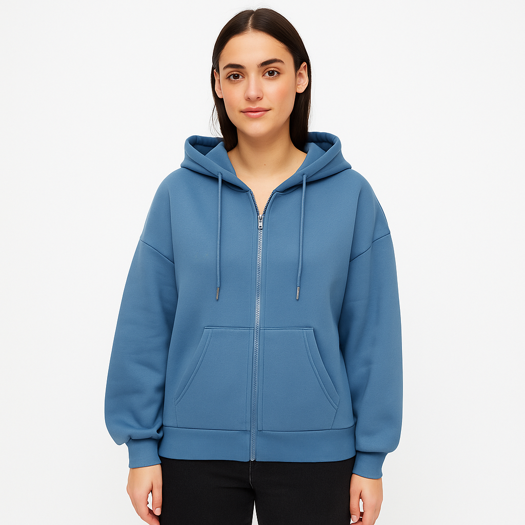 Zip Up Drop Shoulder Hoodie