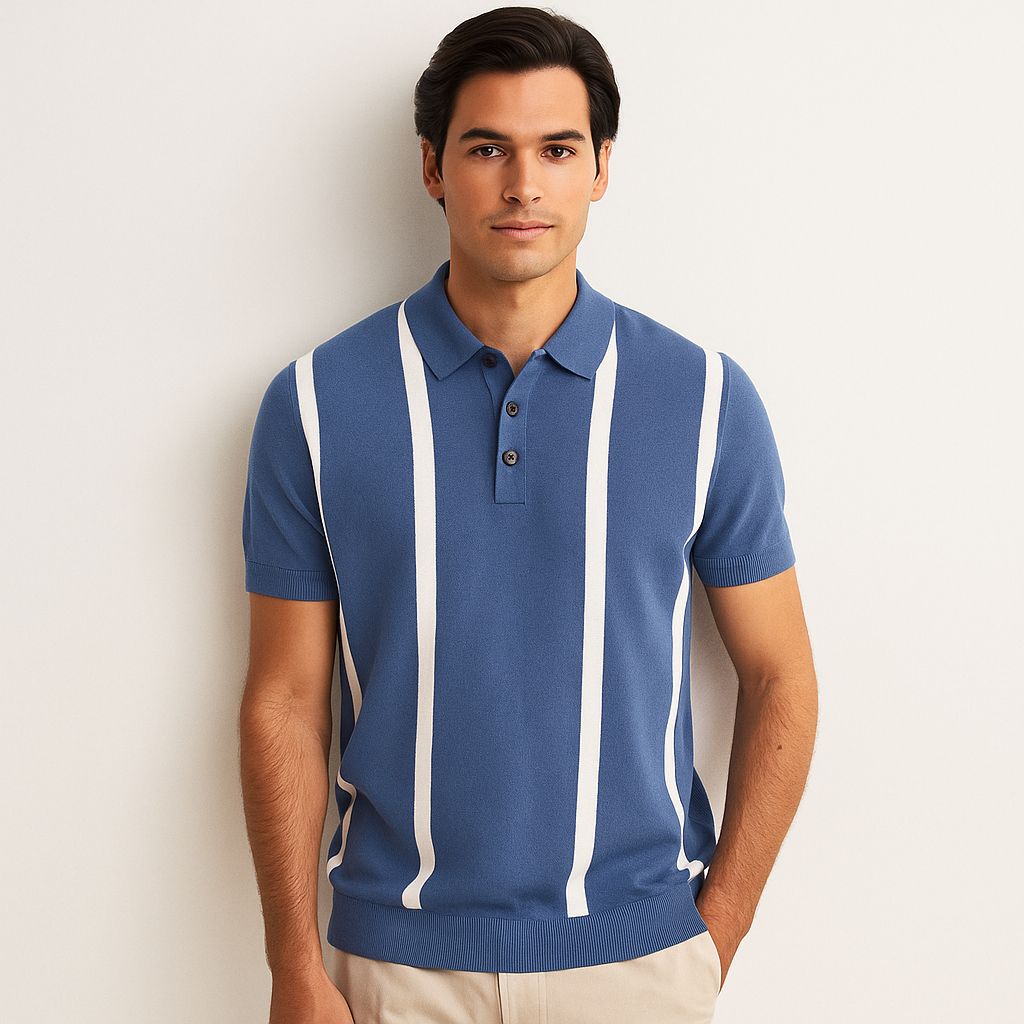 Short Sleeve Casual Knitted Striped Polo Shirt