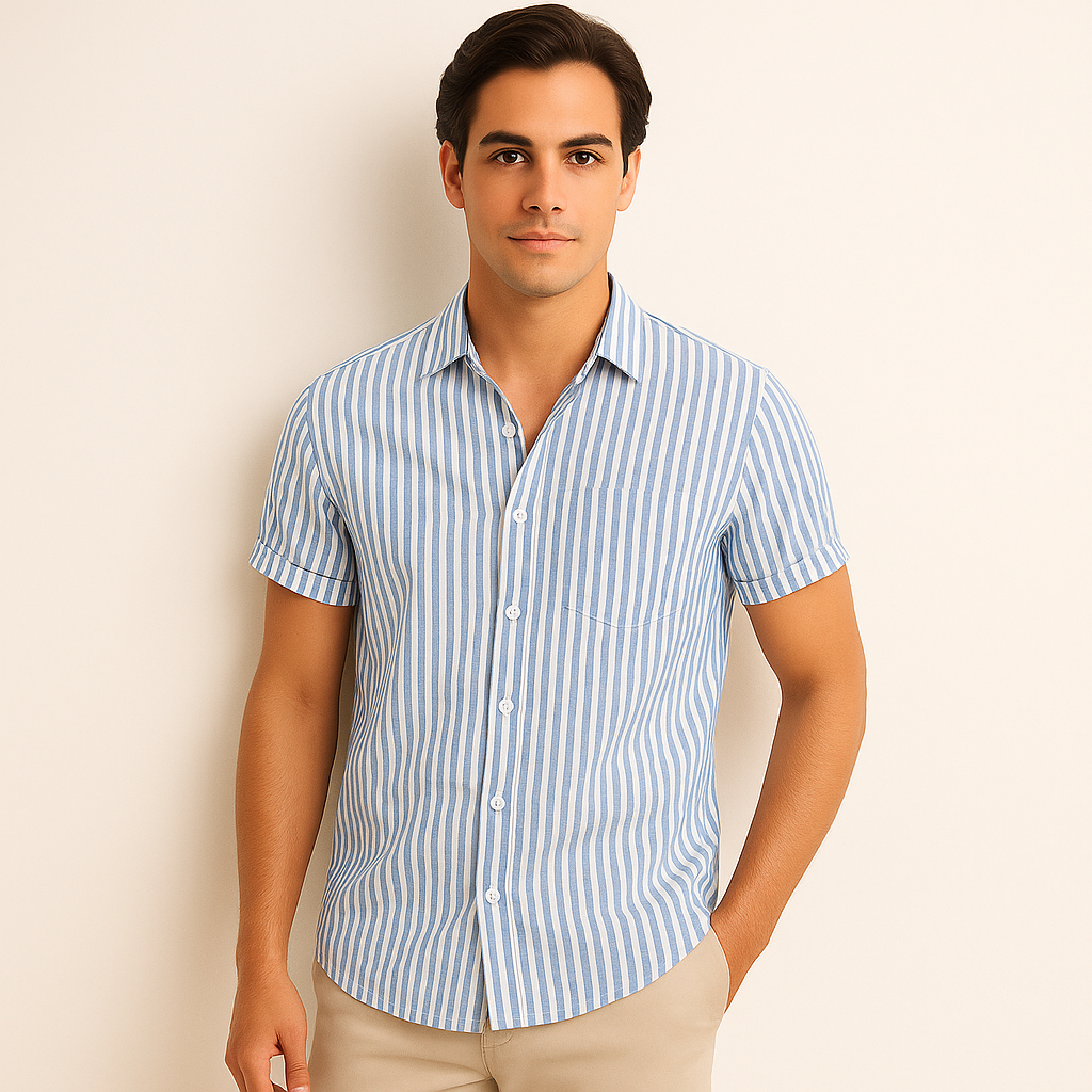 Stripe Printed Patch Pocket Short Sleeve Shirt