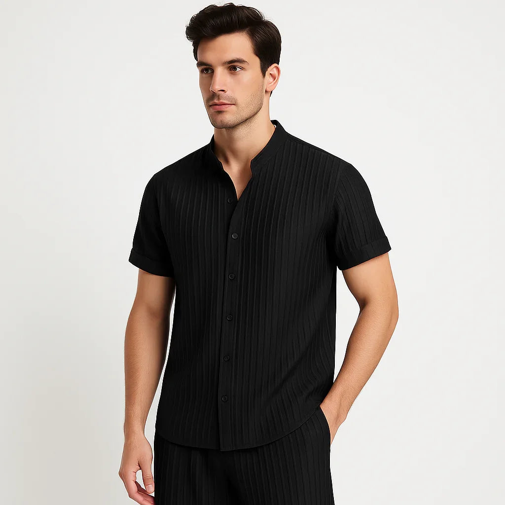 Men's Summer Solid Color Striped 2pcs Set