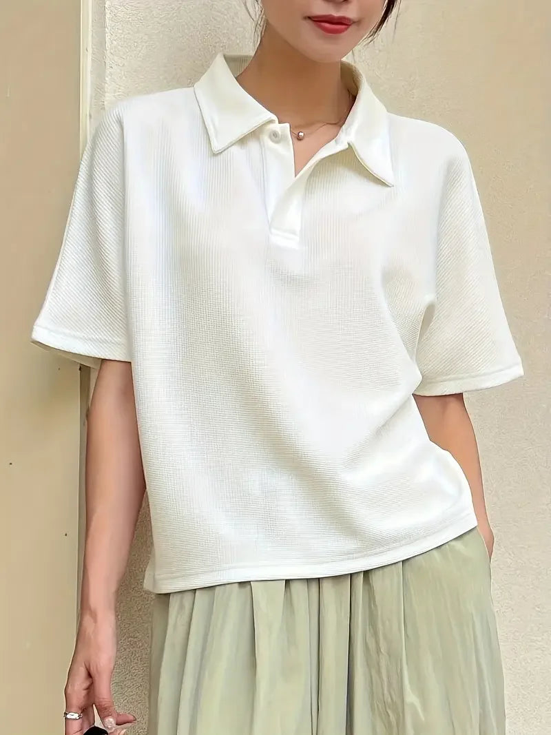 Casual Solid Color Turtleneck Short Sleeve Top