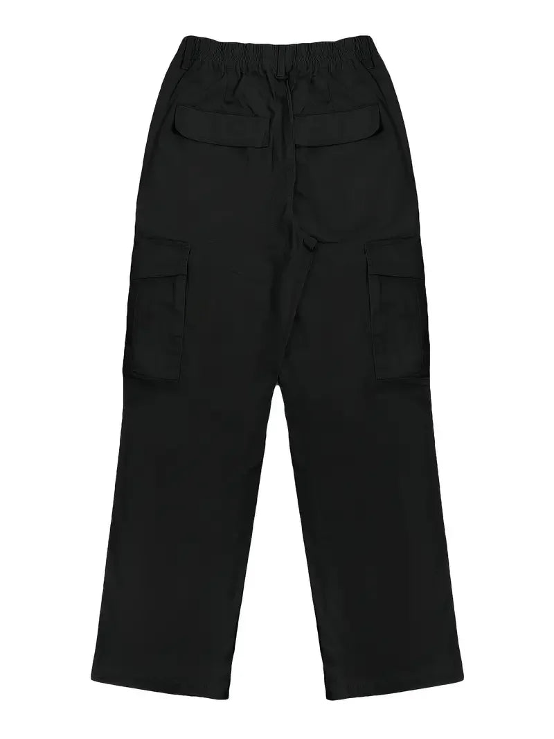 Solid Straight Leg Cargo Pants,