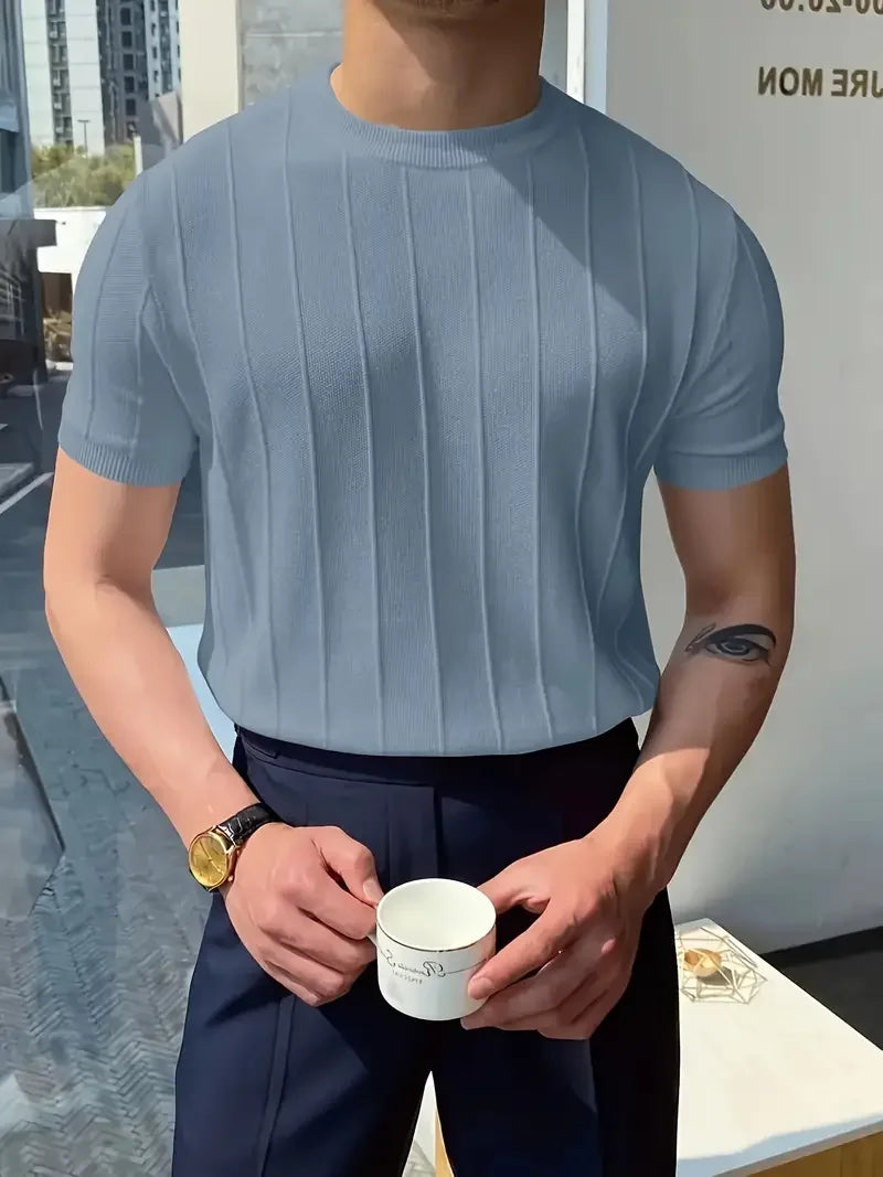 Men's 100% Cotton Casual Ribbed Knit T-Shirt