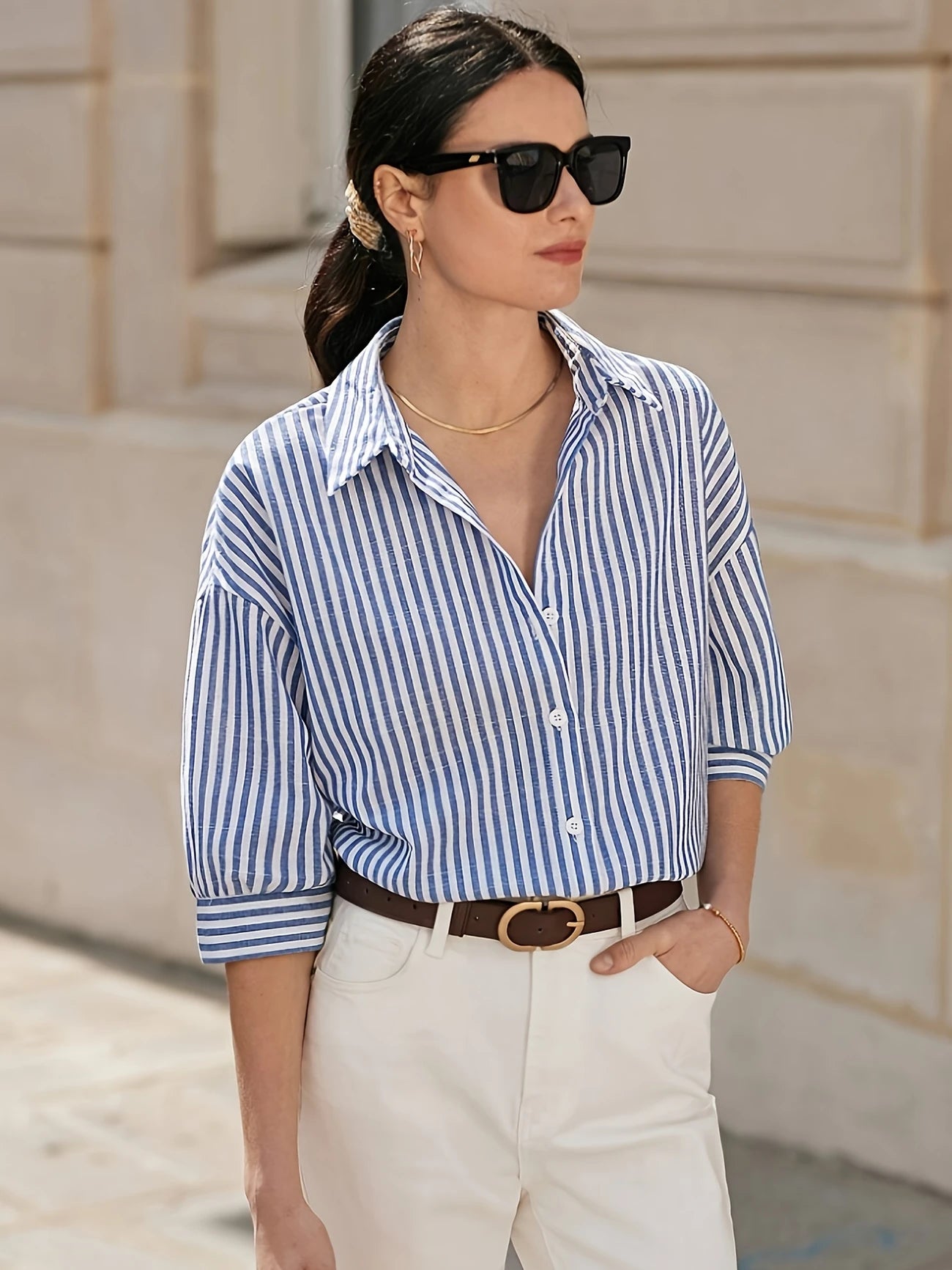 Print Striped with Drop Shoulders - Polyester