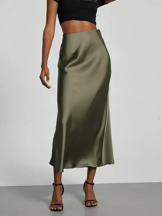 High Waist Satin Midi Skirt