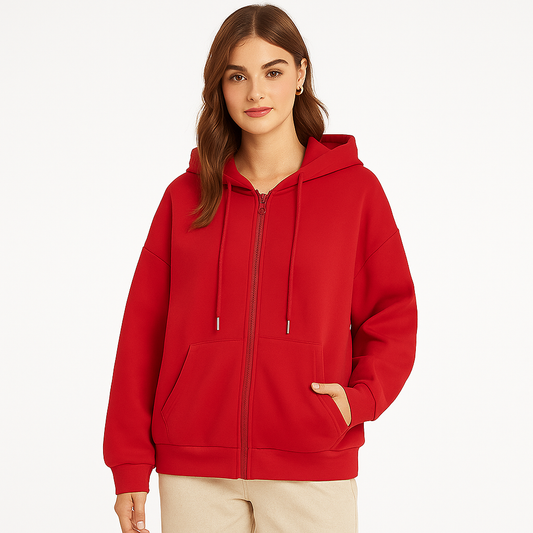 Zip Up Drop Shoulder Hoodie
