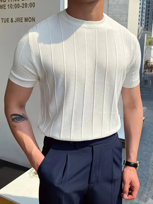 Men's 100% Cotton Casual Ribbed Knit T-Shirt