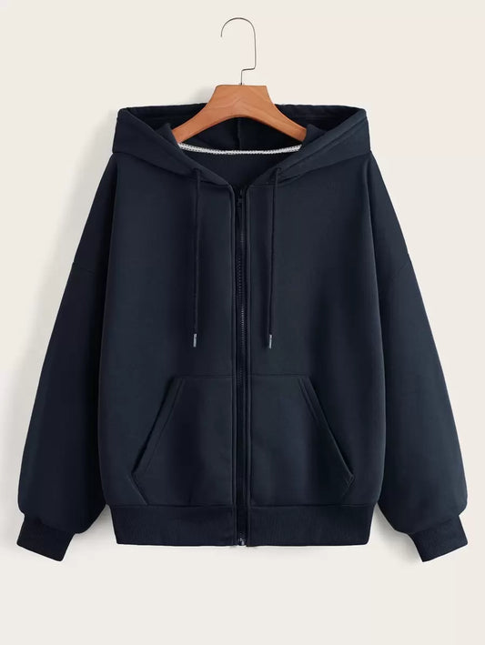 Zip Up Drop Shoulder Hoodie
