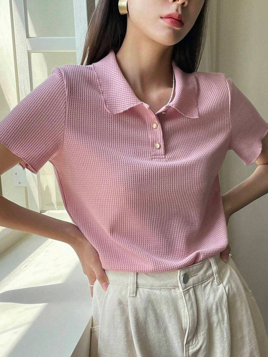 Solid Button Front Tee