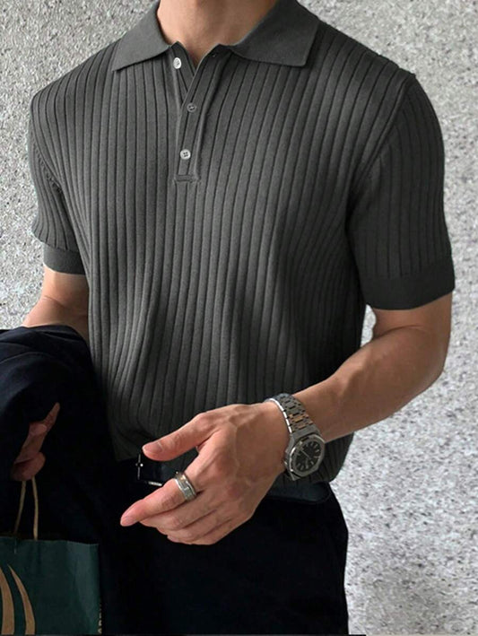 Short Sleeve Ribbed Knit Polo Shirt