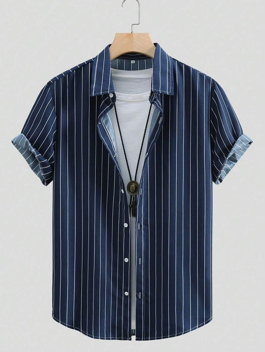 Striped Button-Front Short Sleeve Shirt