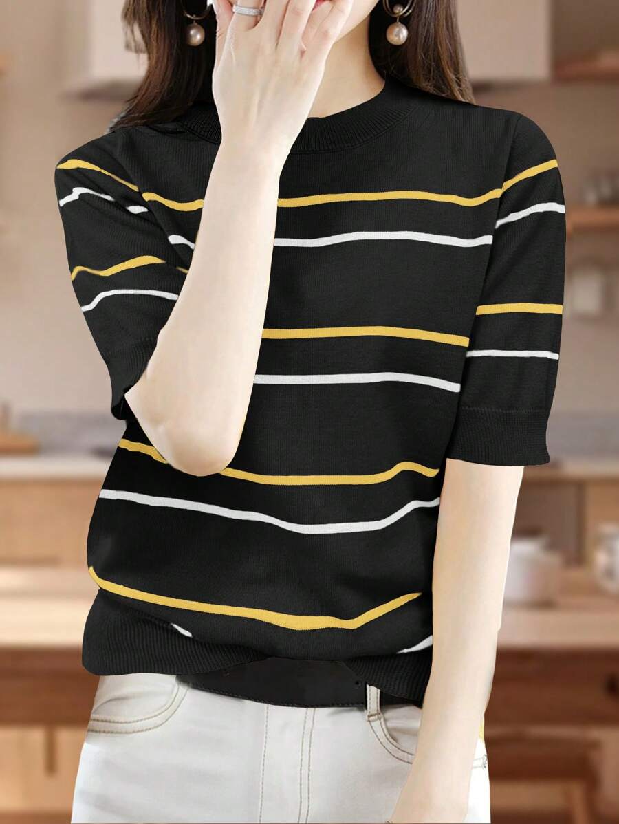 Striped Short Sleeved Knitted