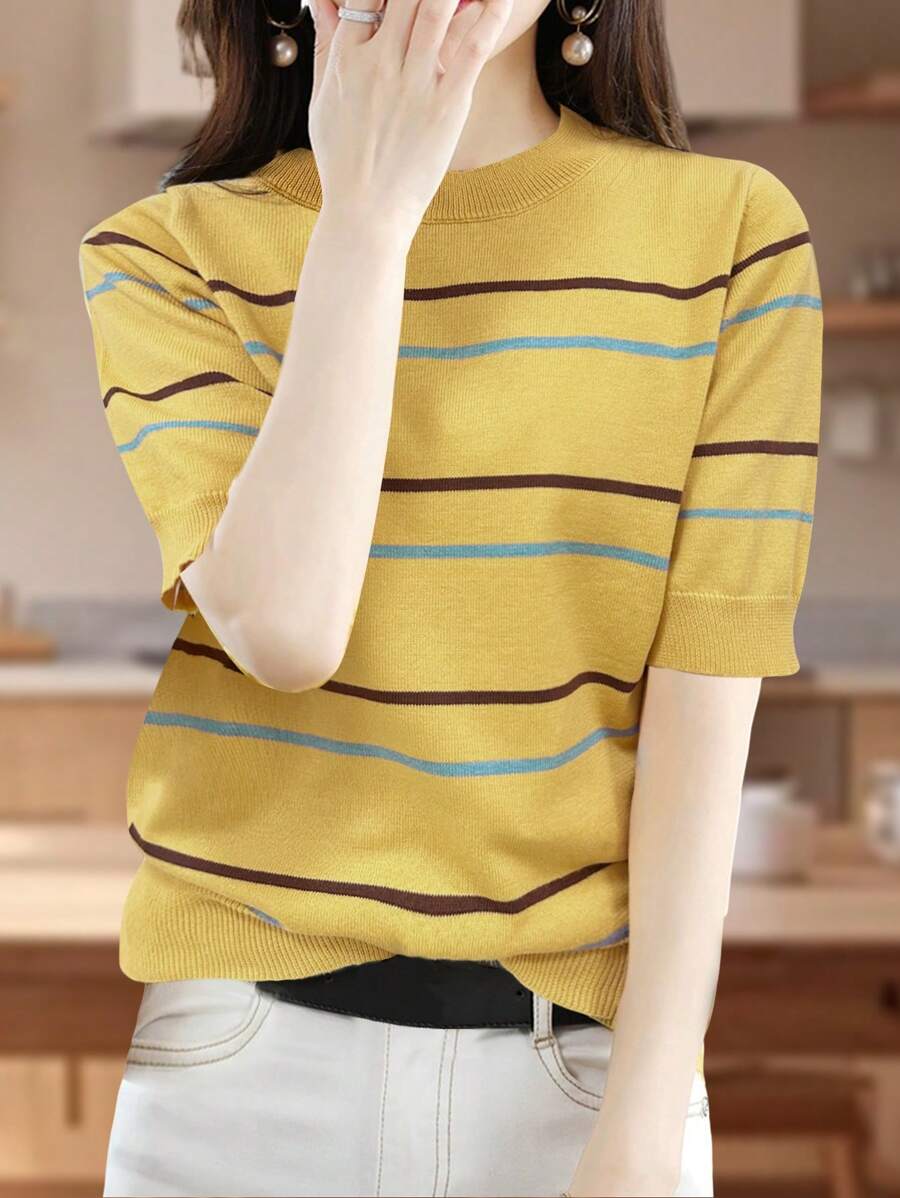 Striped Short Sleeved Knitted