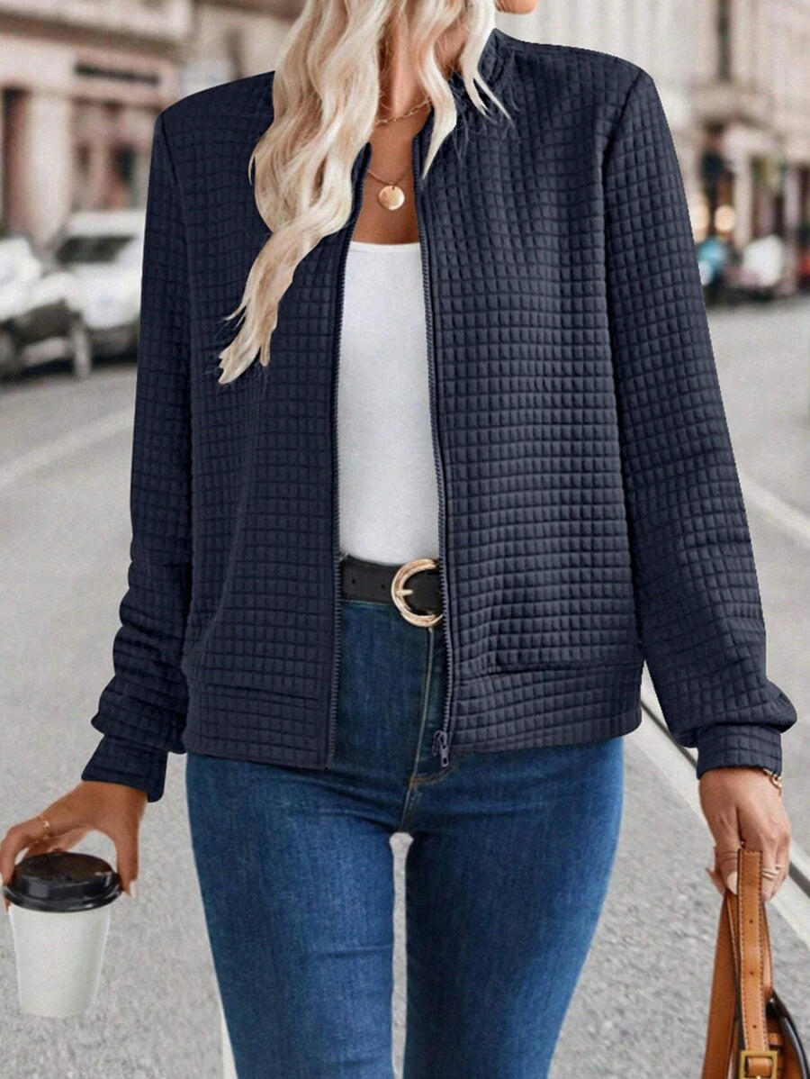 Fitted Long Sleeve Zipper Front Cardigan