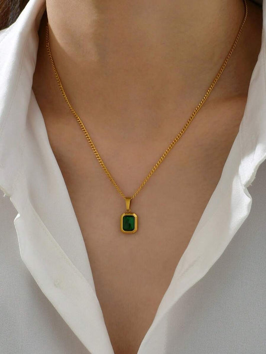 Stainless Steel Green Stone Necklace