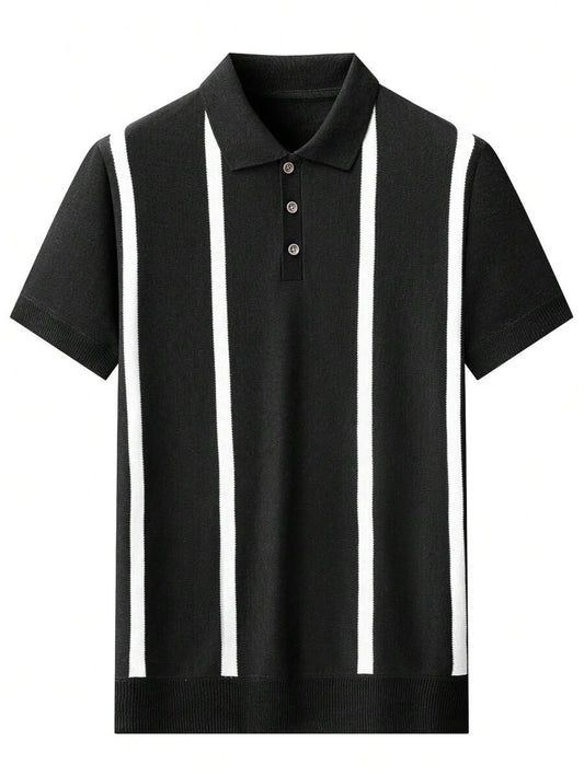 Short Sleeve Casual Knitted Striped Polo Shirt