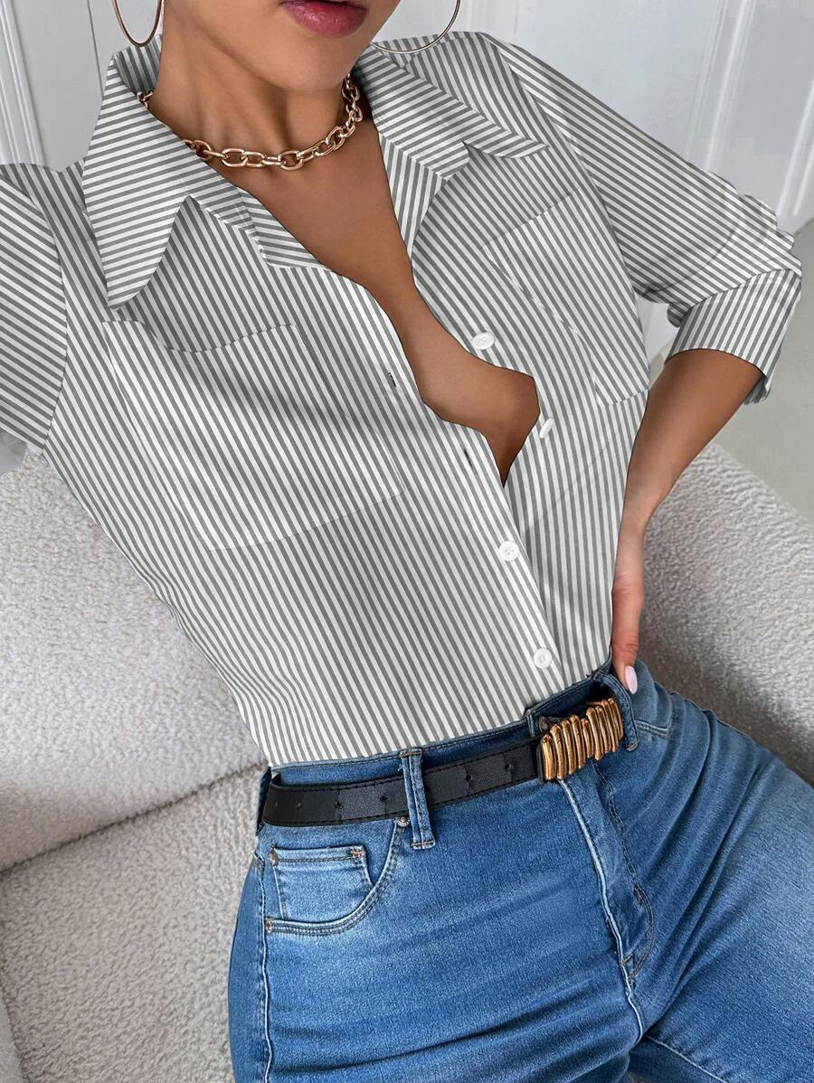 Casual Collar Pocket Fitted White Long Sleeve