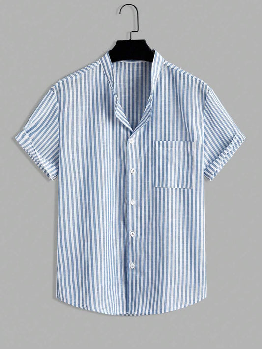 Stripe Printed Patch Pocket Front Button