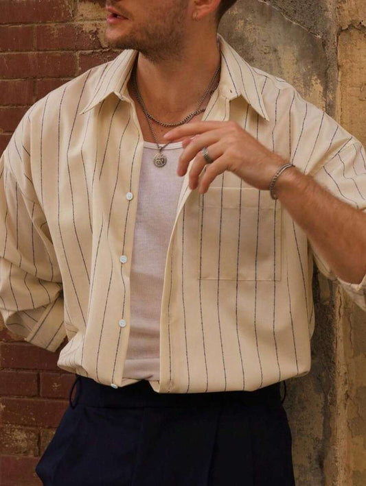 Casual Striped Long Sleeve Single Pocket Shirt