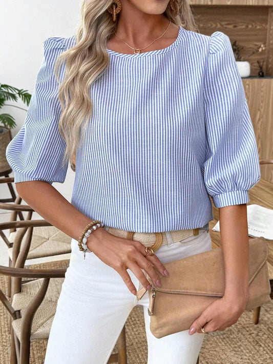 Striped Lantern Sleeve Loose