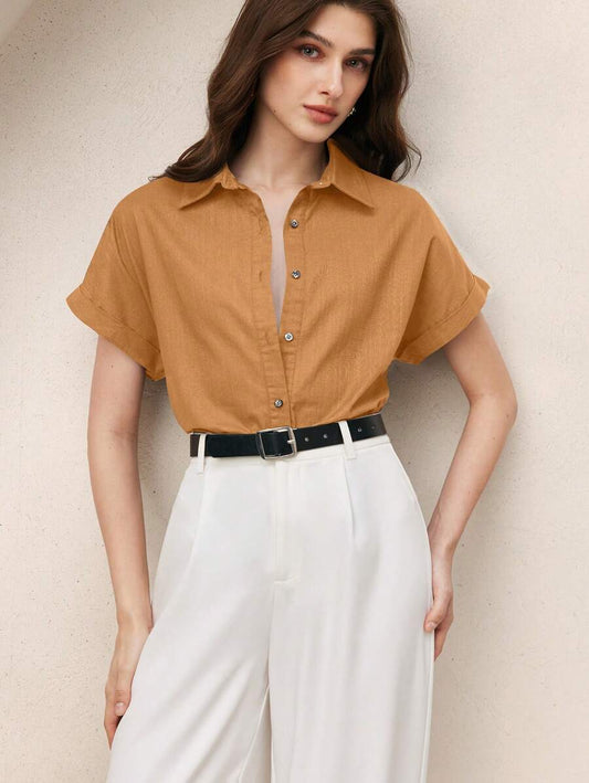 Front Open Collar Short Sleeve Shirt