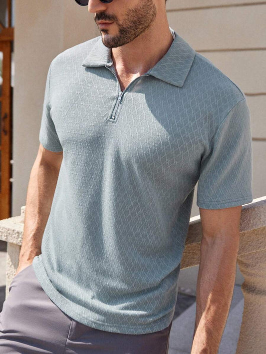 Quarter Zip Ribbed Knit Polo Shirt