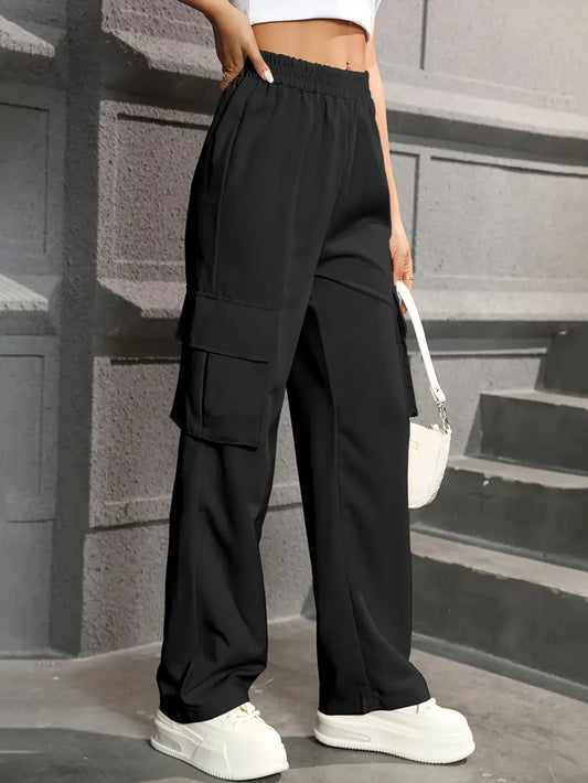 Straight Leg Cargo Pants, High Waist Pants