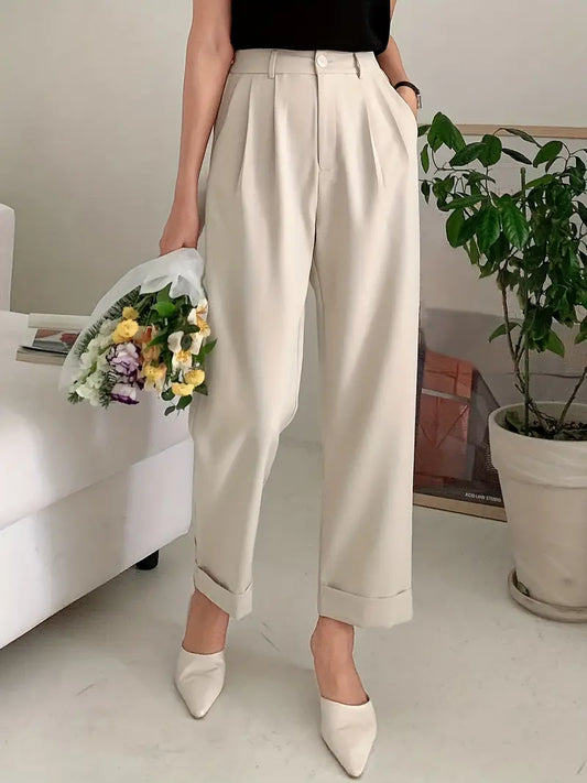 Slant Pockets Wide Leg Suit Pants, Casual Loose Pants