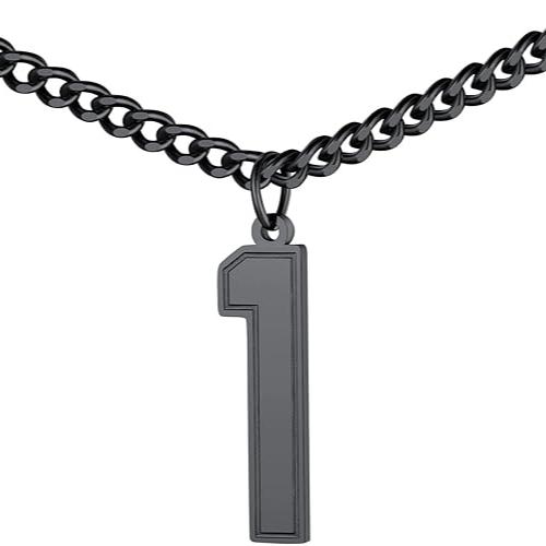 Chain Jersey Number 1 Necklaces for Men Boys Stainless Steel Digits Number Pendant Jay MX