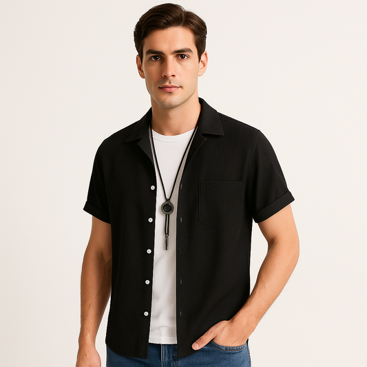 Casual Black Short Sleeve Shirt