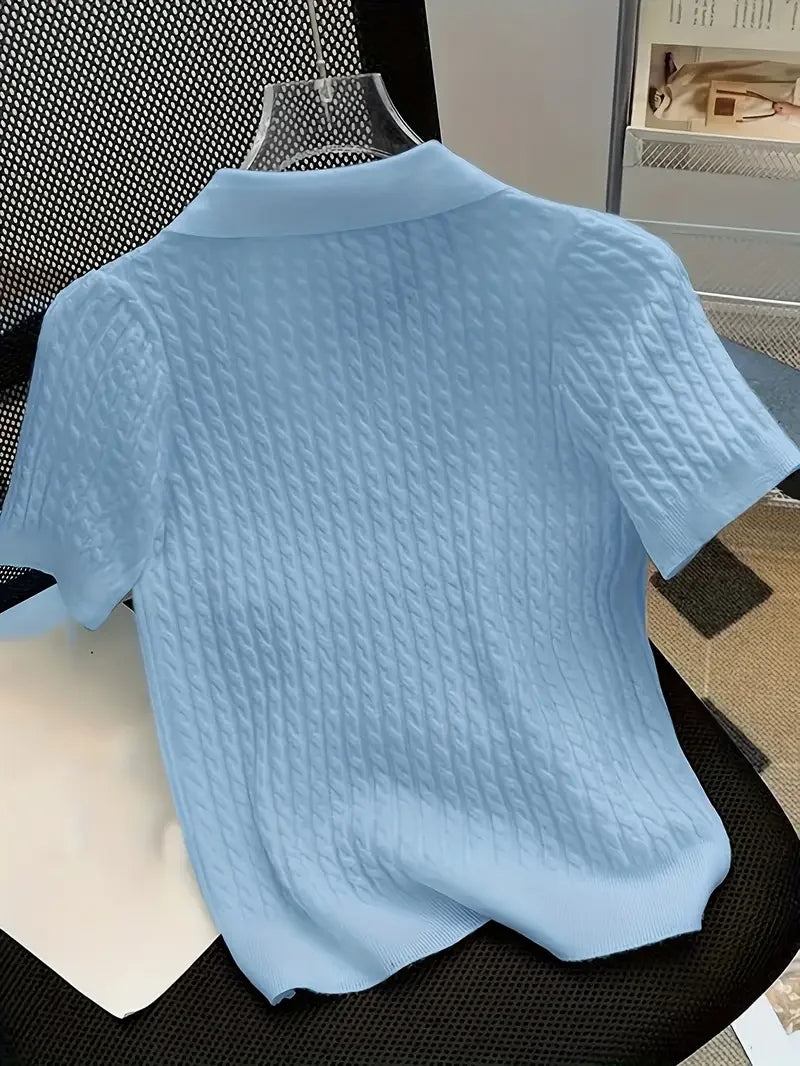 Retro Cable Texture Crop T-Shirt