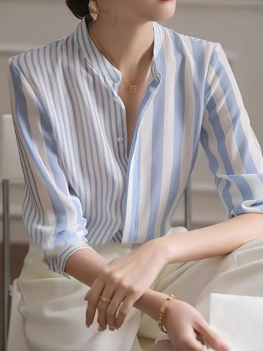 Blue Striped Blouse - Long Sleeve