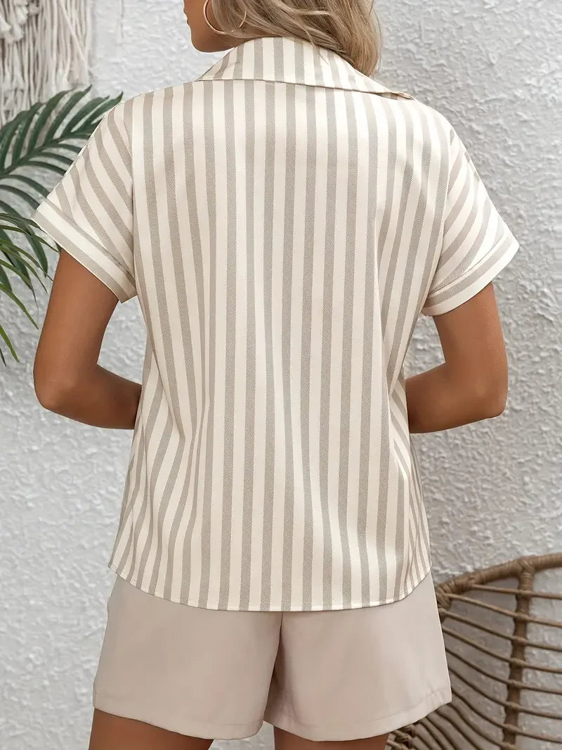 French Polo Shirt with Batwing Sleeves, Striped Print,